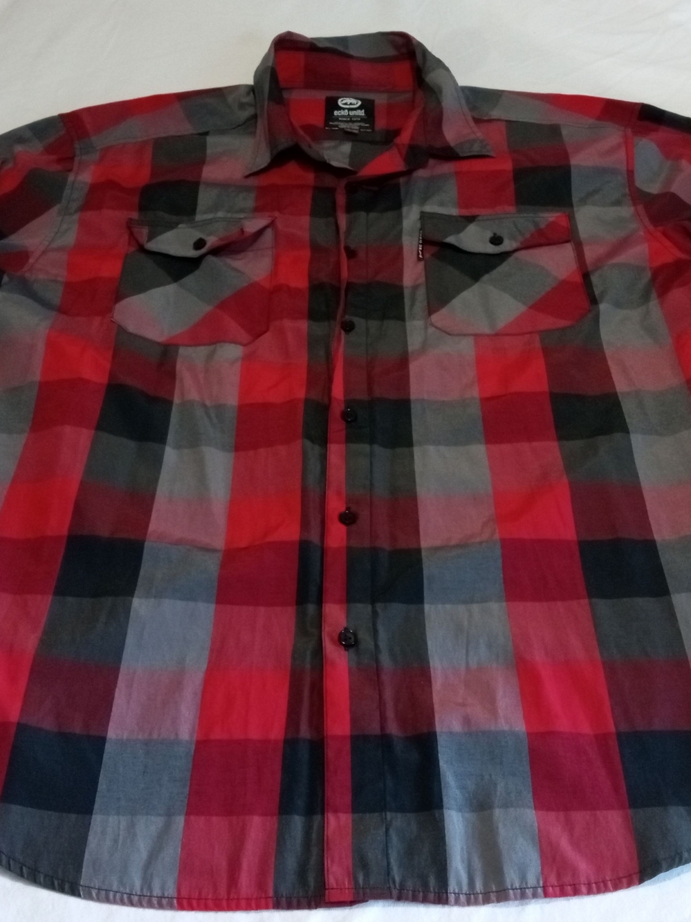 Ecko Unlimited Red, Gray and Black Plaid Button-Down Shirt